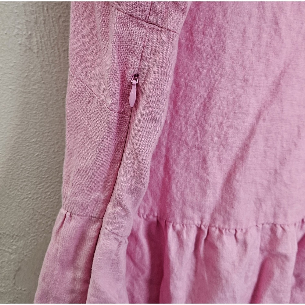 Boden 100% Linen Dress Tiered Knee Length Pink Women's Size 16/18R Bell Sleeve - Picture 3 of 8